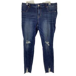 Maurices Women's Sz 18W High Rise Skinny Jeans Distressed Raw Hem Stretch Ankle